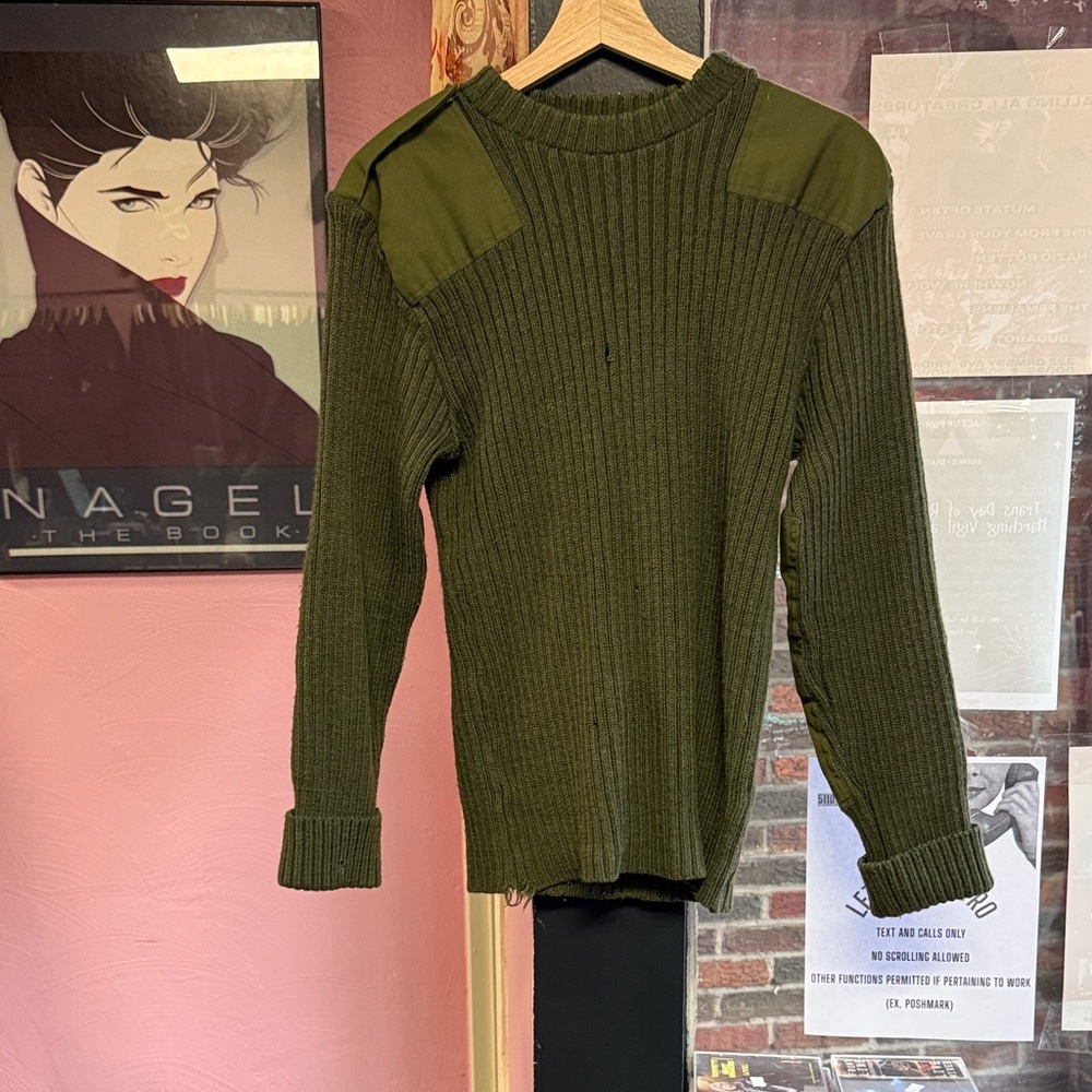 Vintage Ribbed Crewneck Sweater with Shoulder and Elbow Patches